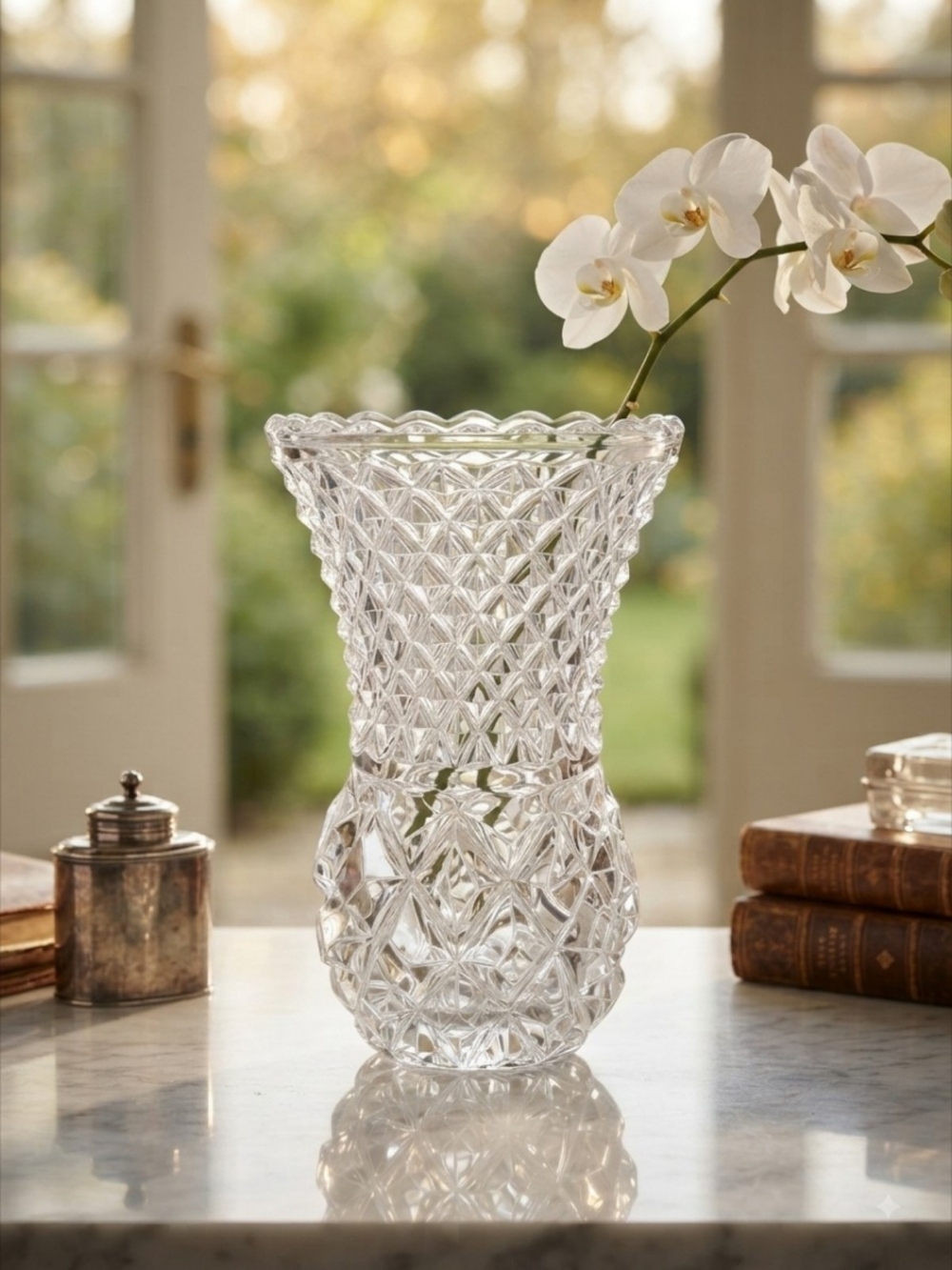​Vintage Cut Crystal Vase 4" Heavy Pineapple Thistle Silhouette Diamond Point